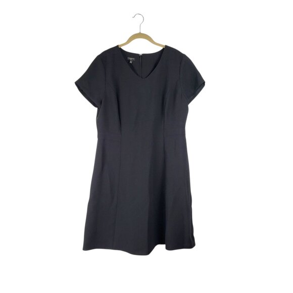 Talbots Short Sleeve A-Line Dress V-Neck Minimalist Black Crepe LBD Size 16P - Picture 1 of 9